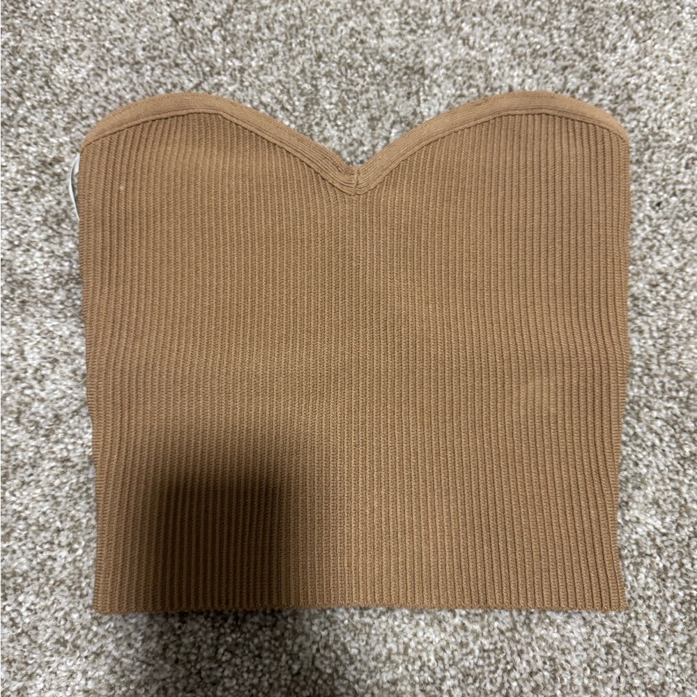 Babaton Tan Ribbed Knit Top
